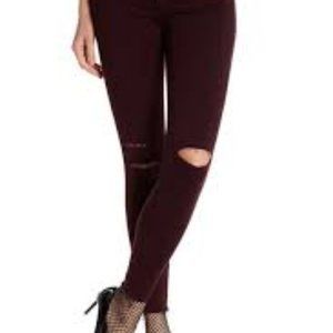 BLACK ORCHID distressed black cherry burgundy color skinny straight leg jeans